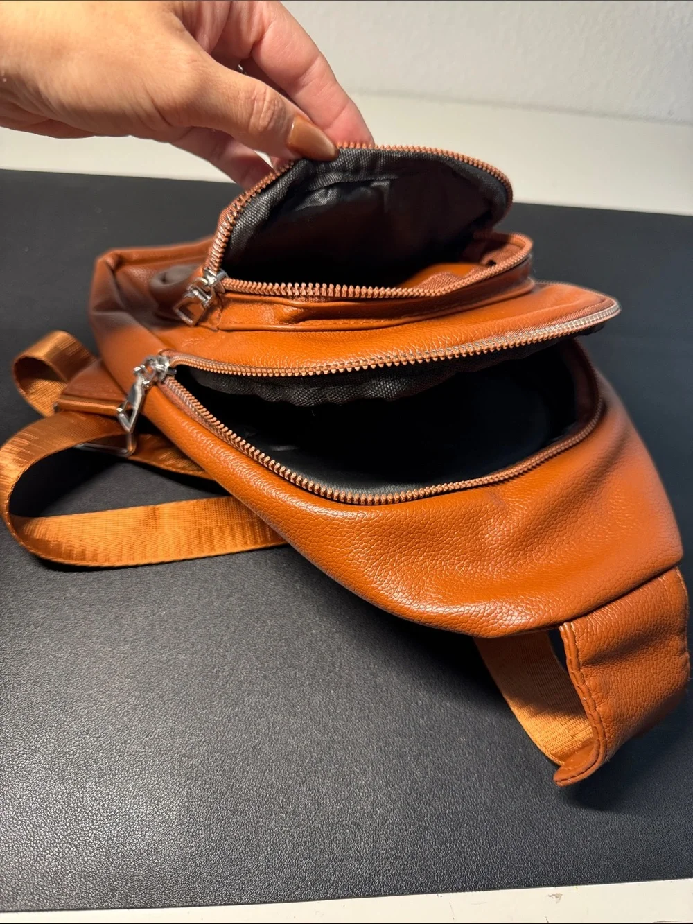 Leather Crossbody Sling Bag - Brown